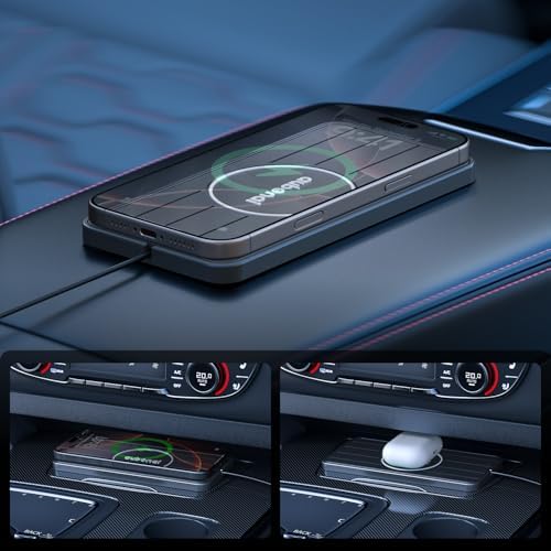 15 W Fast Wireless Car Charger Pad with 70 cm Extension Cable – Non-Slip Design for i Phone 16/15/14/13, Samsung Galaxy S25/S24, and More – Quick, Case-Friendly Charging for Road Trips and Daily Commutes – Includes Adhesive Mounting Pads and Smart Safety Features
