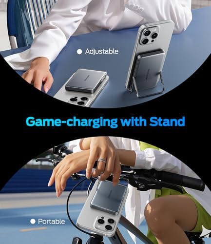 MOVE SPEED 0.35″ Mag Safe Portable Charger – 5000 m Ah Slim Power Bank with 22.5 W Fast Charging & Kickstand for i Phone 16/15/14/13/12 Series in Glacier Gray – Ultimate Charging Solution with Magnetic Attachment for On-the-Go Lifestyle and Enhanced Device Compatibility
