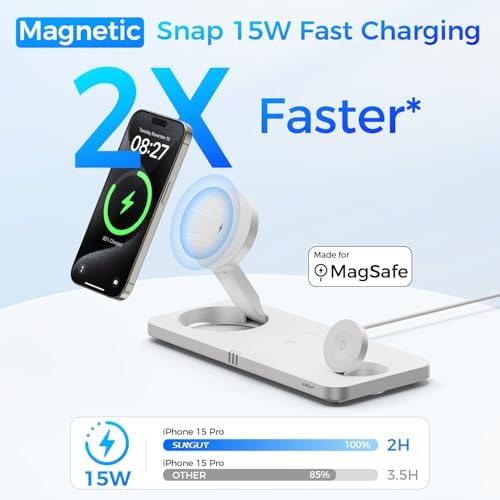 Ultimate 3-in-1 Wireless Charging Station for Apple Devices – Rapid 15 W Magnetic Charger for i Phone 16/15/14/13/12 Pro Max, Compatible with Apple Watch Series S2 to Ultra, Air Pods Pro/4/3/2 – Foldable Travel-Friendly Design for Effortless Charging Anywhere