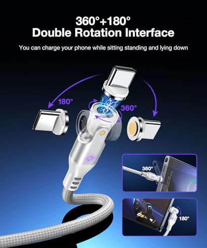 A.S Gen3 240 W USB C Magnetic Charging Cable – Fast Data Transfer & Enhanced Compatibility for i Phone 15, Mac Book, and i Pad | 3.3 ft & 6 ft Lengths | 360°/180° Rotating Magnetic Connector for Effortless Alignment and Durability