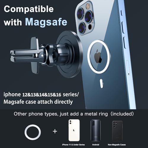 Experience Ultimate Convenience with the Magsafe Magnetic Car Phone Holder – 20 Powerful Magnets for Unmatched Stability, 360° Rotation for Perfect Viewing Angles, Designed for i Phone 12-16 Pro Max and Mini, Effortless Clip-On Air Vent Installation for Safe Hands-Free Navigation and Control