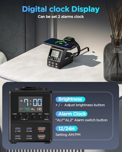 240 W Multi-Device Charging Station: 8-Port USB-C & Wireless Charger for i Phone, Mac Book, Android, i Pad – Fast, Safe Power Hub with Time Display & Smart Protection Features for Home & Office Organization