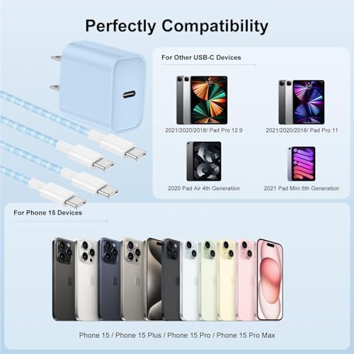 Elevate Your Charging Experience: 20 W USB-C Fast Charging Kit for i Phone 15 & 16 – 2 Pack Wall Adapter with 6 FT Cables – Stylish Pink Design for i Phone 16 Pro Max, 15 Pro Max & i Pad Pro – Enhanced Compatibility & Rapid Power Delivery