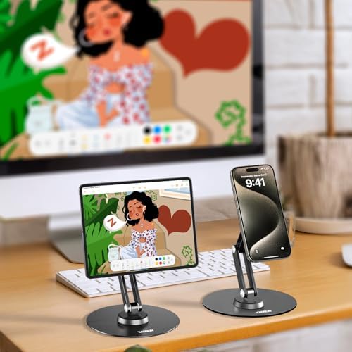 Premium Adjustable Tablet Stand with Magnetic Support – 360° Rotating Metal Holder for i Pad and Tablets – Foldable Multi-Angle Design for Home and Office Use – Sleek Black Finish for Enhanced Compatibility and Stability