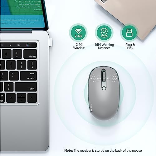 TECKNET 2.4 GHz Wireless Mouse – Ultra-Quiet & Portable Computer Companion with Adjustable DPI, USB Receiver, and Ergonomic Design for Seamless Use Across Chromebook, Laptop, PC & Mac – Enhance Productivity Effortlessly