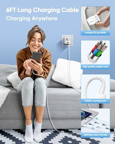 Ultimate Compact 3-Port Ga N USB C Charger Block Duo – Lightning-Fast Power for Mac Book, i Phone, Samsung Galaxy & Android Devices – Includes Four Durable 6 FT Cables – Foldable Travel Design for Maximum Portability and Efficiency