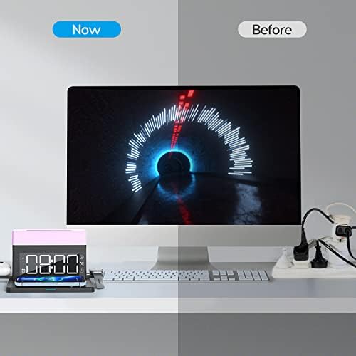 6-in-1 Wireless Charging Station with Digital Alarm Clock & Adjustable Night Light – 15 W Fast Charger Compatible with i Phone 14/13/12/11/XS, Samsung Galaxy, Air Pods & Apple Watch – Sleek Black Design for Ultimate Convenience and Organization