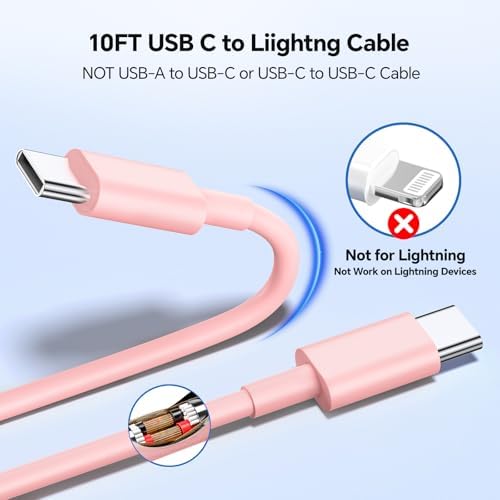 Lightning-Fast 20 W USB-C Wall Charger & 10 FT Cable for i Phone 15/16/Plus/Pro Max – Sleek Pink-Blue Power Adapter for Ultimate Charging Performance and Versatile Use