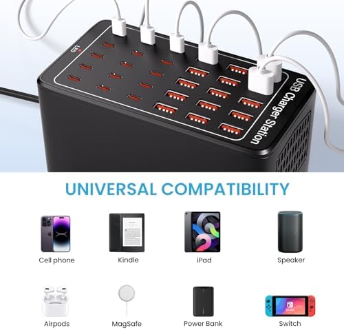 High-Power USB C Charging Station – 150 W 30-Port Multi-Device Charger for Home, Office & Classroom – Fast, Smart, and Safe Charging Hub for i Pads, Smartphones, and More