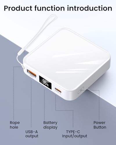 Ultra-Compact 10000 m Ah Fast Charge Mini Power Bank with Smart LED Display – Portable USB C Charger for i Phone, i Pad, Samsung & Android Devices – Optimal Power Solution for On-the-Go Charging