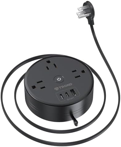 Compact TROND 20 W USB-C Travel Power Strip – Retractable 5 ft Extension Cord with 3 AC Outlets for Fast Charging, Perfect Cruise Ship Essential, Ultra-Thin Flat Plug for Home & Dorm Use – Stay Organized & Connected Anywhere