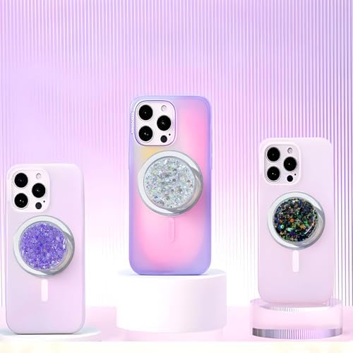 Universal Cell Phone Stand Compatible with for Phone Grip Holder, 360° Rotation-Transparent Magnetic Sparkling Starlight Drops colloidal Powder (Lilac) – Enhanced Compatibility and Speed