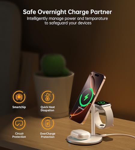 Sleek Yellow Wood Grain 3-in-1 Wireless Charging Station for Apple Devices – Fast 15 W Mag-Safe Charger with QC 3.0 Adapter for i Phone 16/15/14/13/12, Apple Watch Ultra/S9/8, and Air Pods – Elevate Your Workspace with Ultimate Compatibility and Modern Aesthetics, Perfect for Streamlined Charging Solutions