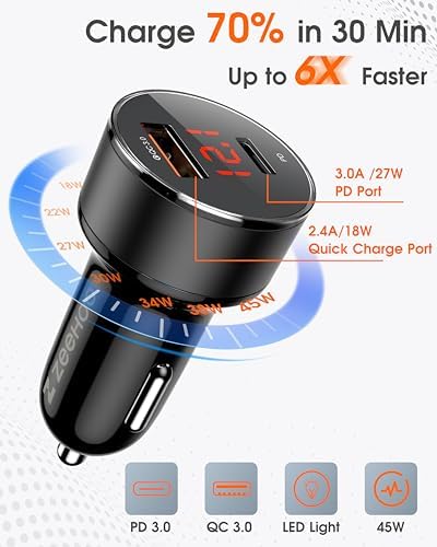ZEEHOO 95 W High-Speed USB-C Car Charger – Dual Port Fast Charging Adapter for i Phone 15 Pro Max, Samsung Galaxy S23/S22 & More – Ultimate Device Compatibility and Safety Features for On-the-Go Power