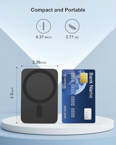 Miady Ultra-Lightweight Mag Safe-Compatible Mini Power Bank – 5000 m Ah Slim Rechargeable Charger with Strong Magnetic Attachment for i Phone 12/13/14/15/16 – Fast USB-C Recharging & Reliable Wireless Charging with Battery Level Indicators for On-the-Go Convenience