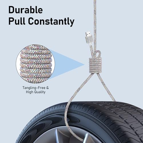 Black Diamond MFi Certified Fast Charging Cable for i Phone – 4 FT USB-A to Lightning Cord with Sparkling Rhinestone Design, Compatible with i Phone 14, 13, 12, 11 Pro Max, XR, XS, X, 8, and 7 – Durable and Stylish Charging Solution for Rapid Power Delivery