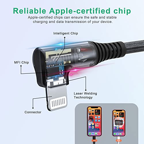 Elevate Your Charging Experience with the 20 ft Apple MFi Certified Right Angle i Phone Charger Cable – Durable Nylon Braided Design for Enhanced Flexibility, Fast Charging Compatible with i Phone 13, 12, 11, and X – Perfect for Gaming and Streaming without the Hassle of Tangled Cords