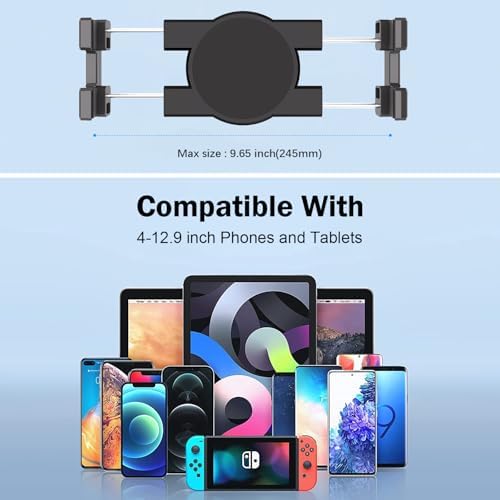 Heavy-Duty Aluminum Tablet Holder with Drill Base for Cars, Trucks, and Boats – Universal Mount for 4″-12.9″ Devices – Enhanced Stability, 360-Degree Rotation, and Large Case Compatibility for Safe Hands-Free Use