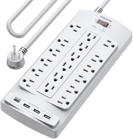 Maximize Your Power Supply with the 18-Outlet Surge Protector Power Strip – 6 Feet Heavy-Duty Extension Cord Featuring 4 Fast USB Ports, 2100 Joules of Surge Protection, and ETL Certification for Ultimate Safety and Compatibility