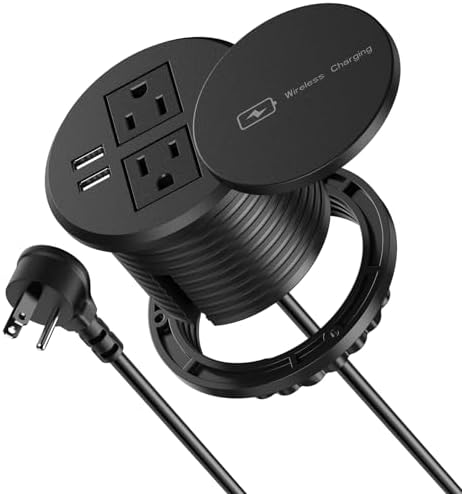 Revolutionize Your Workspace with the 3-Inch Recessed Power Grommet – Featuring 15 W Wireless Charging and 20 W USB-C Fast Charging Outlets, Plus Dual AC Power Ports and 6 ft Extension Cord for Ultimate Flexibility and Organization