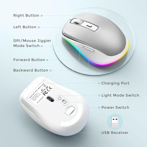PEIOUS Rechargeable Wireless Mouse with LED – Innovative Jiggler Technology to Keep Your Computer Awake – Sleek Black Design for Optimal Comfort and Productivity