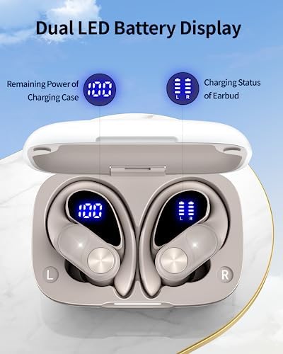 Poc Buds Wireless Bluetooth Earbuds – 80 Hours Playtime, Deep Bass Sound with Digital Display, IPX7 Waterproof Sports Earphones, Ergonomic Earhooks for Secure Fit, Compatible with TV, Phone & Laptop – Stylish Olive Design for Active Lifestyles
