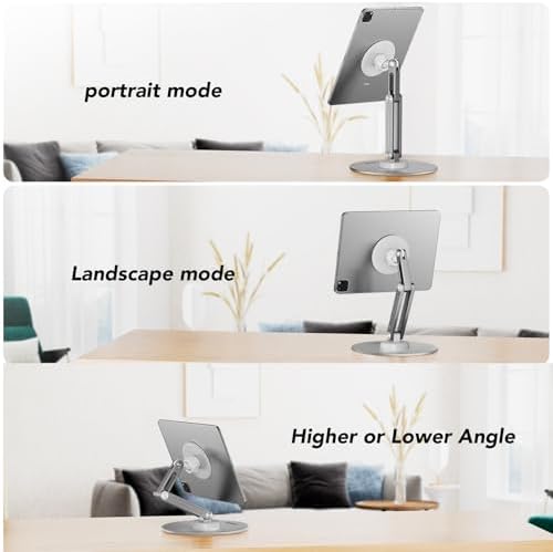 Premium Adjustable Tablet Stand with Magnetic Support – 360° Rotating Metal Holder for i Pad and Tablets – Foldable Multi-Angle Design for Home and Office Use – Sleek Black Finish for Enhanced Compatibility and Stability
