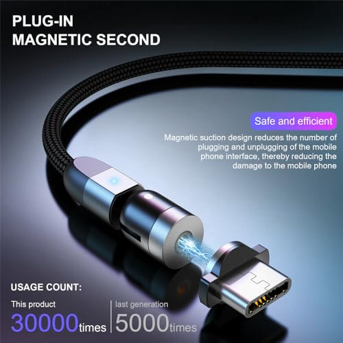 Versatile Magnetic Charging Cable Set – 4-Pack (3/6/6/10 ft) | 3-in-1 USB Type C & Micro USB Charger with 360° & 180° Rotating Connectors | Durable Nylon-Braided Design with LED Charging Indicator | Fast & Efficient Power Solution for All Devices
