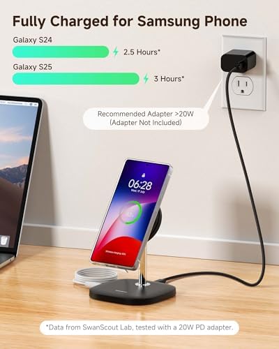 Revolutionary Magnetic Wireless Charger for Samsung S25/S24/S23/S22/S21 – Swift Detachable Charging Stand with Mag Safe Compatibility for Effortless Power and Versatile Viewing Solutions