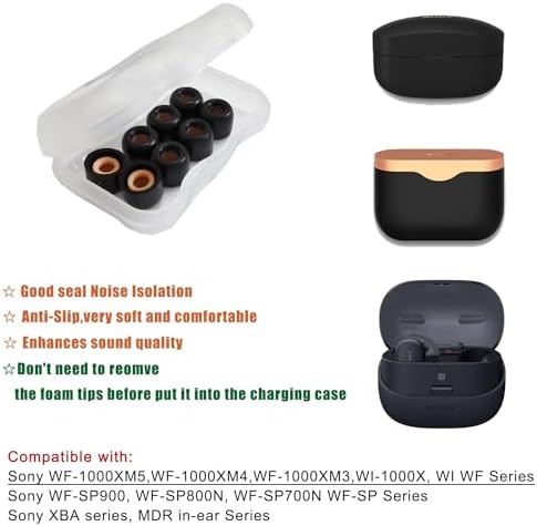 Premium Memory Foam Eartips for Sony WF-1000 Series – Superior Comfort & Noise Isolation Replacement Tips for WF-1000 XM4, XM5, XM3, SP900, XB700, WI-1000 X – 3 Pairs in Classic Black for Enhanced Audio Experience and Compatibility