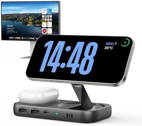 Upgrade Your Mac Book Experience with the Selore USB C Hub: 4 K HDMI Dock, 100 W Rapid Power Delivery, Qi2 Wireless Charging, 10 Gbps High-Speed Data Transfer & i Phone Mirroring – The Essential Space-Saving Organizer for Maximum Productivity