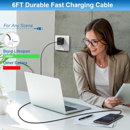 45 W Samsung Super Fast Dual Port USB-C Charger with 6 FT Cable – Ultimate Power Adapter for Galaxy S23/S22 Series, Quick Charge & Power Delivery Compatible, Enhanced Dual Device Charging Efficiency, Ideal for On-the-Go Power Needs