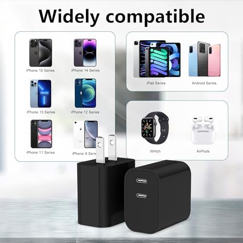 High-Speed Dual-Port USB C Charger Block – 3-Pack 20 W Type-C Wall Adapter for i Phone and i Pad Pro – Ultimate Convenience for Multi-Device Charging on the Go, Safe & Compact Design