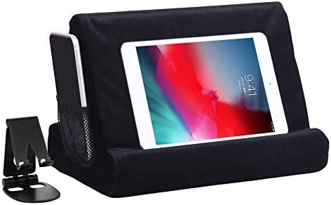 Ultimate Comfort Multi-Angle Tablet Holder and Phone Stand Set – Lightweight and Sturdy Design with Storage Pocket – Ergonomic Cushion for Enhanced Stability and Versatile Use – Modern Black and Light Green Aesthetic for Stylish Workspaces and On-the-Go Convenience