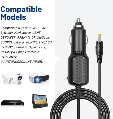 Anina DC 12 V Car Charger for Portable DVD Players – Reliable Cigarette Lighter Adapter for Uninterrupted Family Entertainment on Road Trips – Compatible with Sylvania, DBPOWER, UEME, HDJUNTUNKOR, and DRJ – Essential Travel Power Accessory for Endless Movie Enjoyment