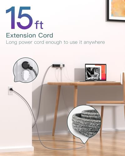 10-Foot Power Strip Surge Protector with 12 Outlets & 3 USB Ports – Wall-Mountable Extension Cord for Optimal Device Charging in Dorm Rooms, Offices, and Homes – 1050 J Overload Protection for Enhanced Safety and Efficiency – Sleek Black Design for Clutter-Free Use