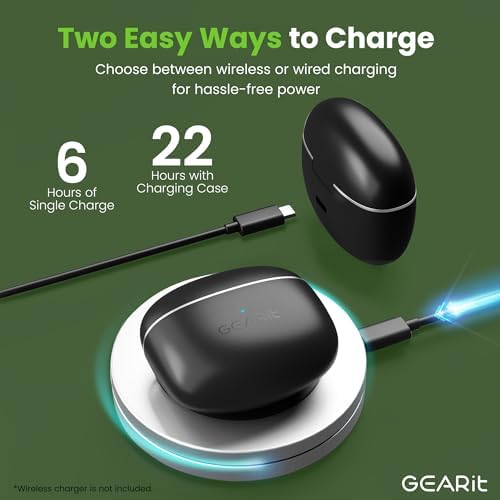 Elevate Your Audio Experience with GEARit True Wireless Bluetooth Earbuds – Seamlessly Compatible with i Phone & Android, 22-Hour Battery Life, and Advanced Active Noise Cancellation for Maximum Sound Clarity – Enjoy Immersive HD Audio, Effortless Smart Touch Controls, and Lightning-Fast 5.4 Bluetooth Connectivity for Your On-the-Go Lifestyle – Perfect for Commuters, Fitness Enthusiasts, and Everyday Use.