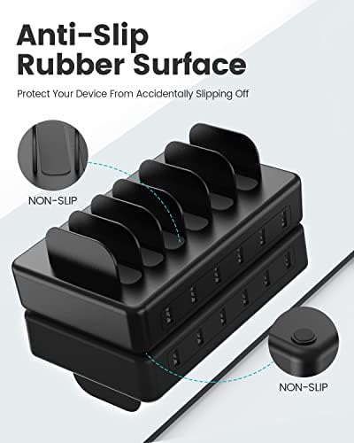 Ultimate 50 W Multi-Device Charging Station with 6 USB Ports & Cables – Space Gray Fast Charging Dock for i Phone, i Pad, Kindle, and More | Efficient Power Hub for Home, Office & Travel – Compact Design with Safety Features