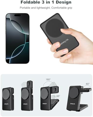 3-in-1 Magnetic Wireless Charging Station for Apple Devices – Fast Travel Charger for i Phone 12-16, Apple Watch Ultra 5/4/3, and Air Pods Pro/3/2 – Compact & Foldable Design for Efficient, Safe Charging with 18 W Adapter – Perfect for Home, Office, or Travel – Enhanced Compatibility and User-Friendly Features