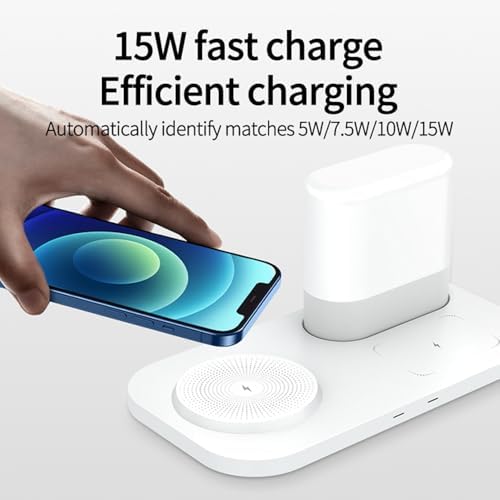 All-in-One 4-in-1 Wireless Charging Station with Adjustable Night Lamp – Magnetic Fast Charger for i Phone, Apple Watch Ultra & Air Pods – Compact Travel Solution for Enhanced Device Compatibility – Qi-Certified Charging Dock in Sleek White Finish