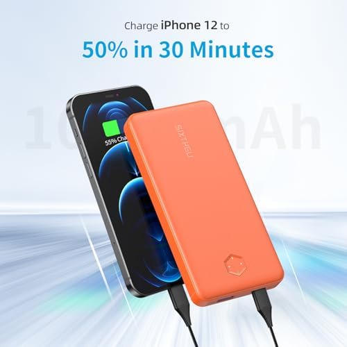 Sleek 10000 m Ah PD 20 W Portable Charger – High-Speed USB-C Power Bank for i Phone 16/15/14/13/12, Samsung S22/S21, Google Devices – Lightweight & Stylish Orange Battery Pack for On-the-Go Charging Solutions