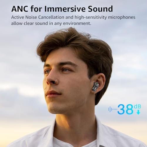 TOZO Hybrid Active Noise Cancelling Wireless Earbuds – Advanced Bluetooth 5.4 for Rapid Pairing, Immersive Deep Bass with 10 mm Drivers, AI-Powered Noise Cancellation via 4 Microphones for Crystal-Clear Calls, Fully Customizable 32 EQ Settings through TOZO App, Stylish and Waterproof Design for Comfort During Extended Wear
