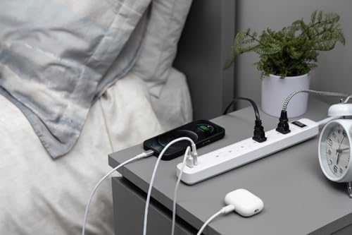 GE 6-Outlet Power Strip with Dual USB Ports – Fast Charging USB-A & USB-C, 4 ft Durable Braided Cord, Wall Mountable Design, Circuit Breaker for Enhanced Safety, ETL Certified, Versatile White Power Solution for Home and Office