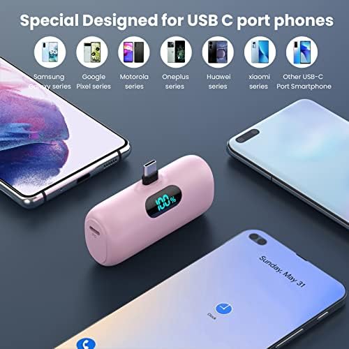 Ultra-Compact 5000 m Ah Power Bank – High-Speed USB-C Mini Portable Charger with LCD Display, Perfect for i Phone 16/15 Series & Android Devices – Lightweight Battery Pack for Travel and Daily Use, Enhanced Compatibility & Fast Charging Solutions