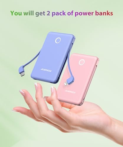 Compact 6000 m Ah Portable Power Bank with Built-in Cable – Lightweight Fast Charging External Battery for i Phone and Android – Ultimate Travel Companion for On-the-Go Charging Efficiency
