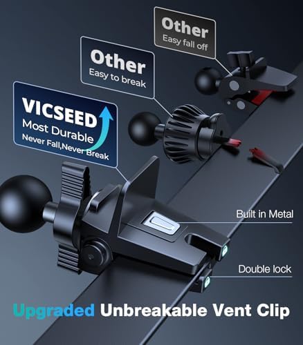 VICSEED Universal Car Phone Holder Mount – Super Stable Air Vent Cradle for Hands-Free Operation – Enhanced Compatibility with i Phone 16, 15 Pro Max & All Smartphones – Silicone Protection for Vent & Device – Optimized for Safety and Convenience