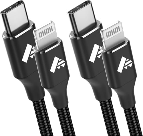 Aiminu 6 ft USB C to Lightning Cable 2-Pack – Rapid Charging Solution for i Phone 13, 12, 11 Pro Max, and More – MFi Certified Braided Type C Charging Cord for Enhanced Durability and Compatibility – Perfect for Fast Power Delivery up to 20 W