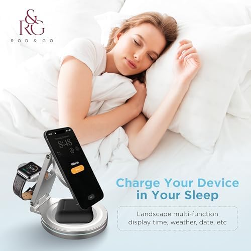 Revolutionize Your Charging Experience with the Rod & Go 3-in-1 Magnetic Wireless Charger – Compact Foldable Dock for i Phone, Apple Watch, and Air Pods – Fast, Mag Safe-Compatible Power Station for On-the-Go Convenience and Enhanced Device Compatibility