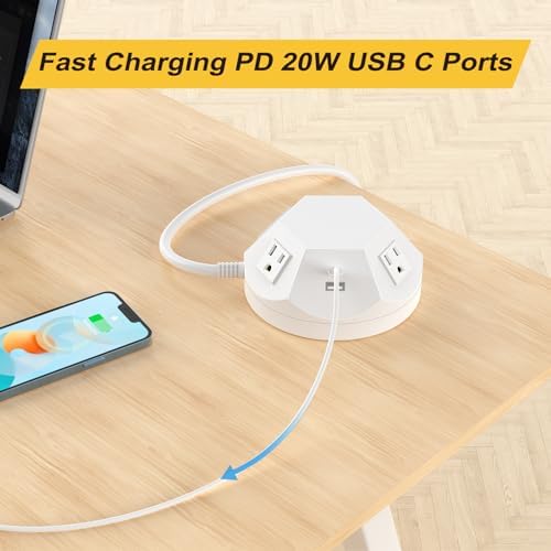 Advanced Power Strip Tower with Surge Protection, 20 W USB-C Charging Ports, 4 AC Outlets, and 4 USB Ports – 6.56 FT Extension Cord for Optimal Connectivity in Home Office, Bedroom, and Living Spaces – Compact Design for Space-Saving Efficiency and Enhanced Device Safety