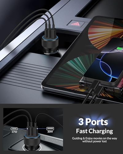 Premium 3-Port 67 W USB-C Car Charger for i Phone 16 & 15 – Dual Pack Fast Charging Adapter with Two 3 FT Cables – Multi-Device Compatibility for i Pads & Air Pods – Compact, Durable Design for Road Trips & Daily Commutes